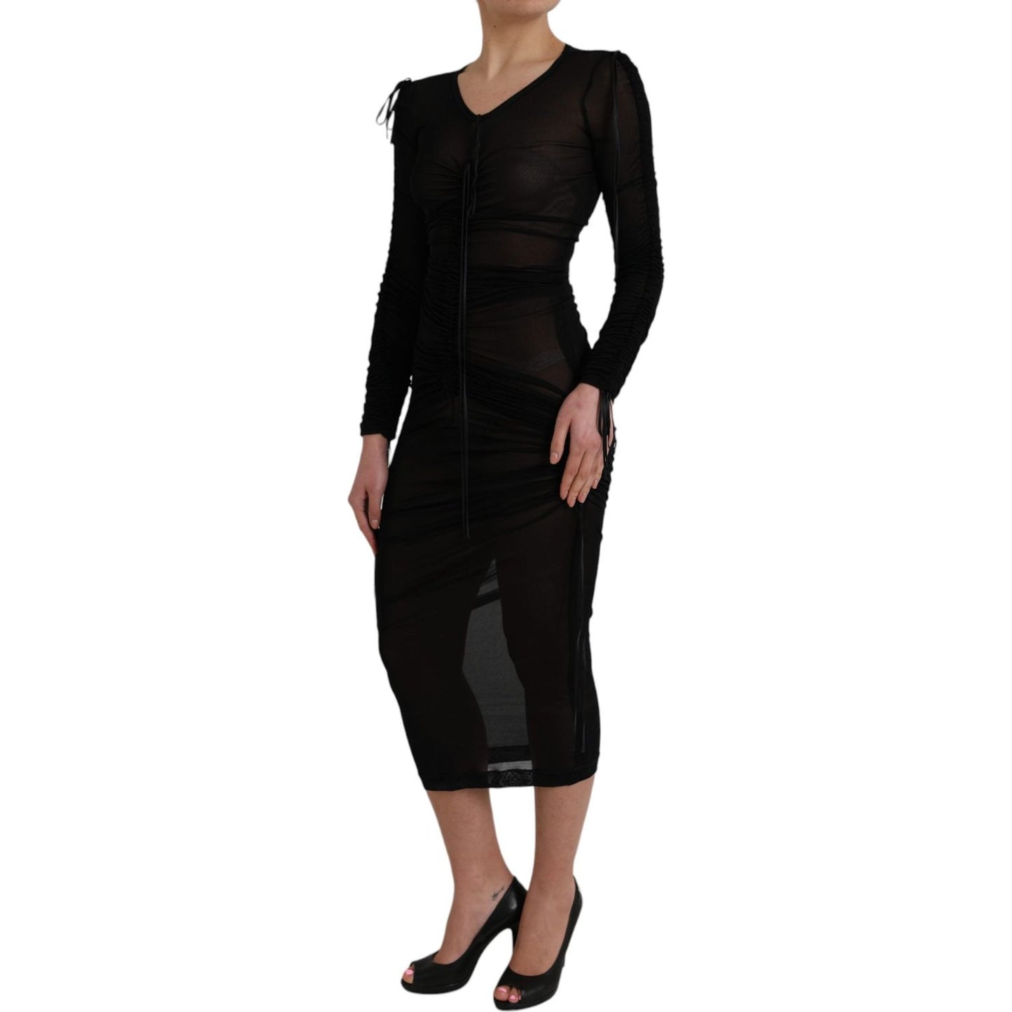 Dolce & Gabbana Black Sheer Bodycon Sheath Midi Dress DR281057-38