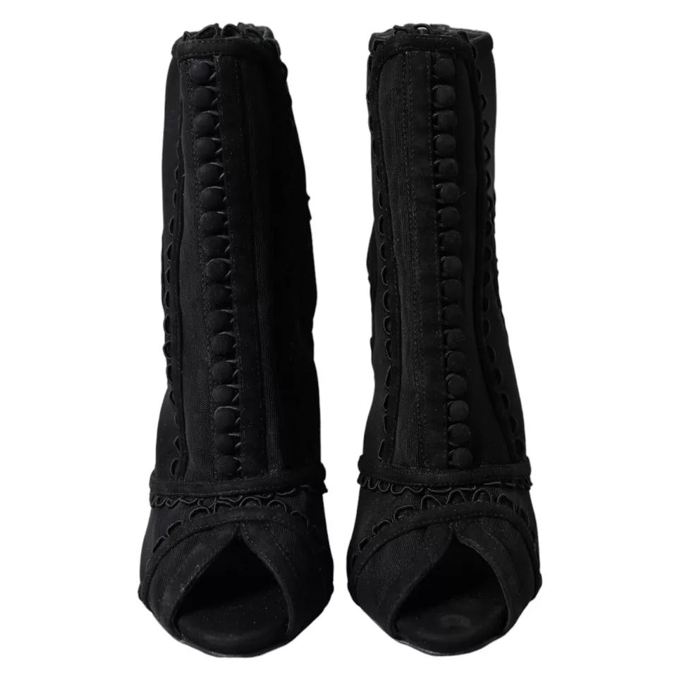 Dolce & Gabbana Black Tulle Stiletto Heels Short Boots Shoes LA10896-39
