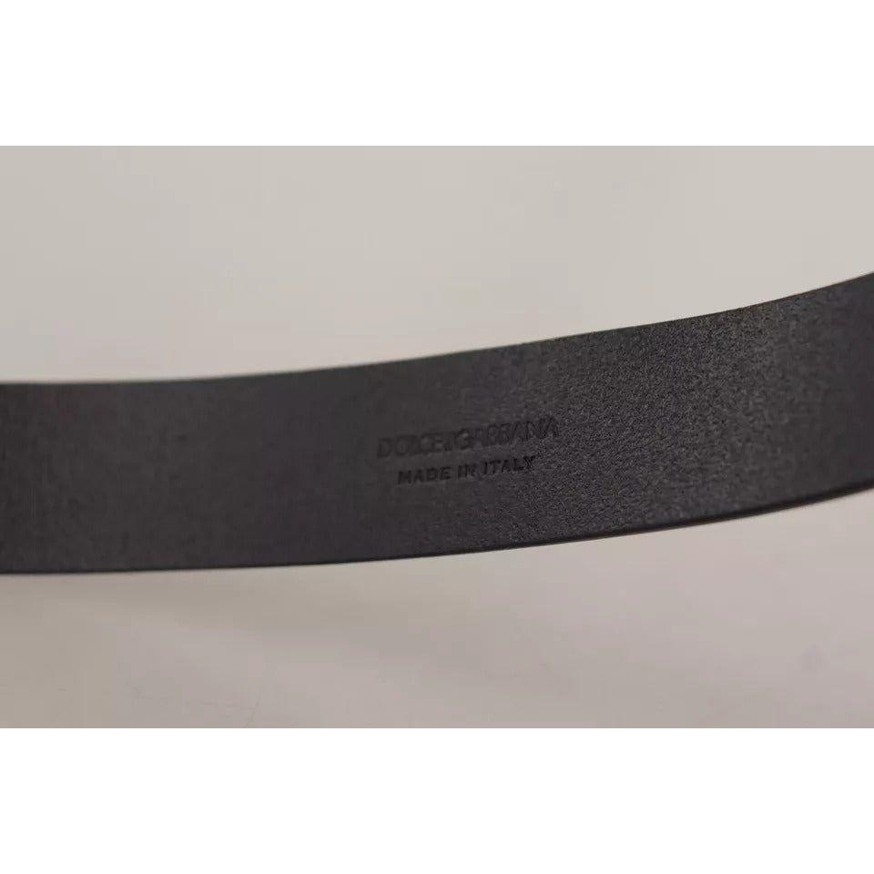 Dolce & Gabbana Black Calf Leather Logo Engraved Metal Buckle Belt BEL8578-85