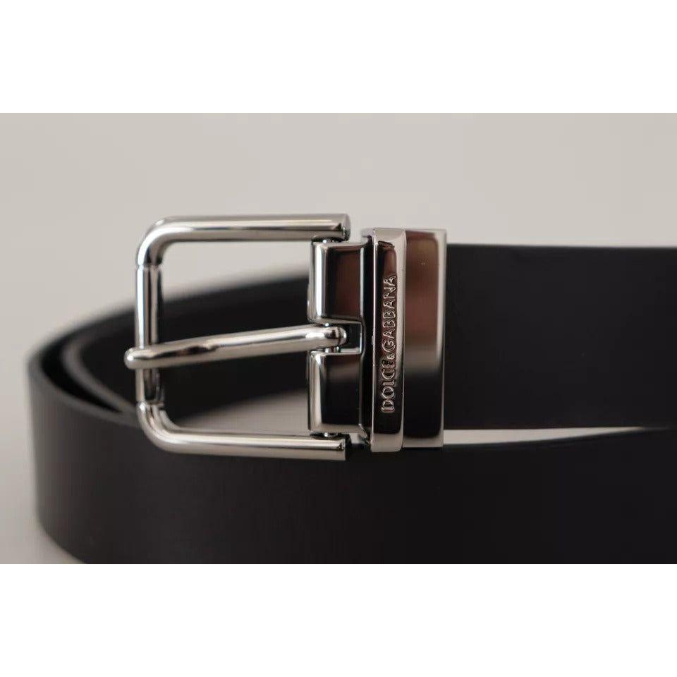 Dolce & Gabbana Black Calf Leather Logo Engraved Metal Buckle Belt BEL8578-85