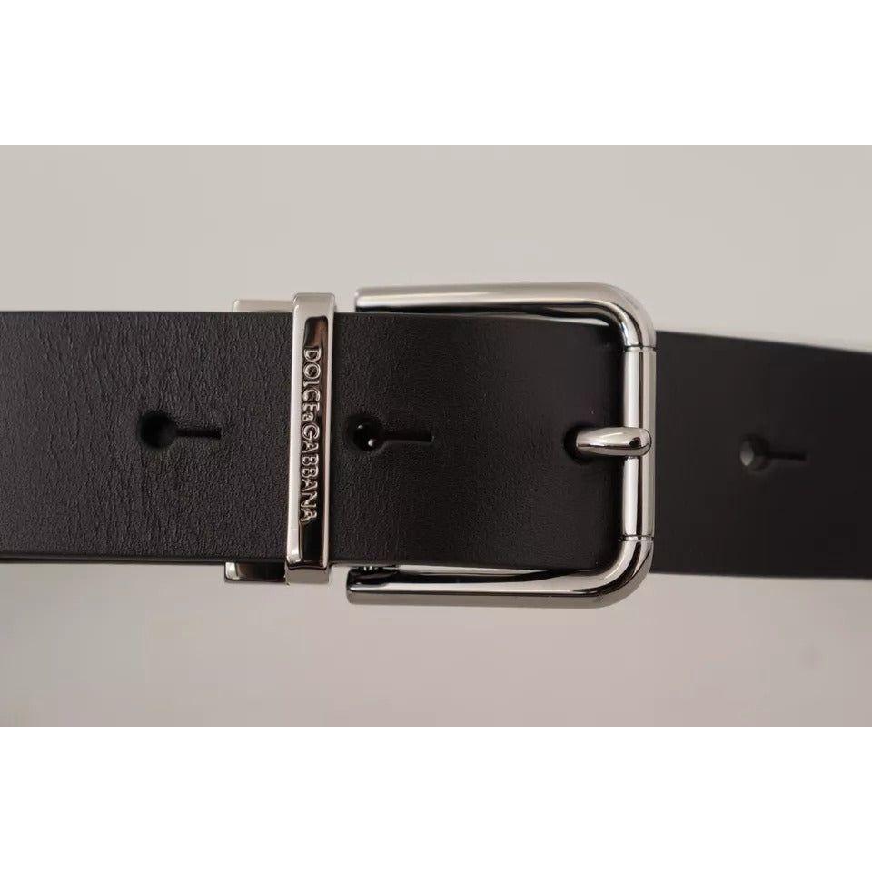 Dolce & Gabbana Black Calf Leather Logo Engraved Metal Buckle Belt BEL8578-85