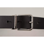 Dolce & Gabbana Black Calf Leather Logo Engraved Metal Buckle Belt BEL8578-85