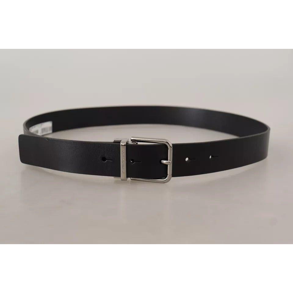 Dolce & Gabbana Black Calf Leather Logo Engraved Metal Buckle Belt BEL8578-85