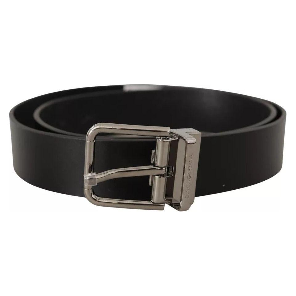 Dolce & Gabbana Black Calf Leather Logo Engraved Metal Buckle Belt BEL8578-85