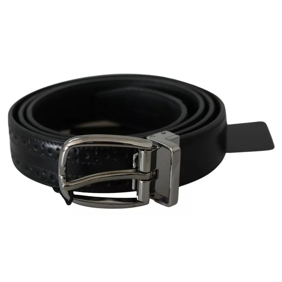 Dolce & Gabbana Black Leather Silver Metal Buckle Classic Belt BEL60915-95