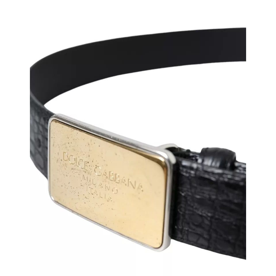 Dolce & Gabbana Black Exotic Leather Gold Metal Buckle Belt BEL64642-95