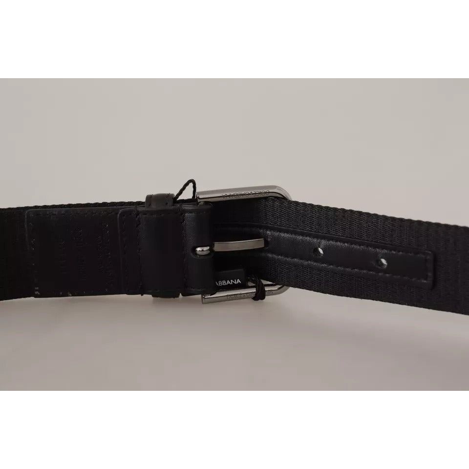 Dolce & Gabbana Blue Black Logo Print Silver Buckle Belt BEL8391-90
