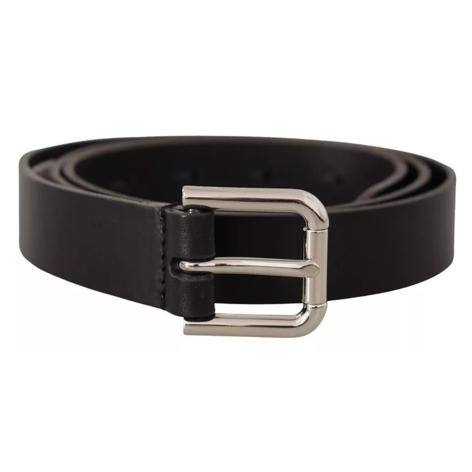 Dolce & Gabbana Black Leather Silver Tone Metal Buckle Classic Belt BEL8562-90