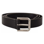 Dolce & Gabbana Black Leather Silver Tone Metal Buckle Classic Belt BEL8562-90