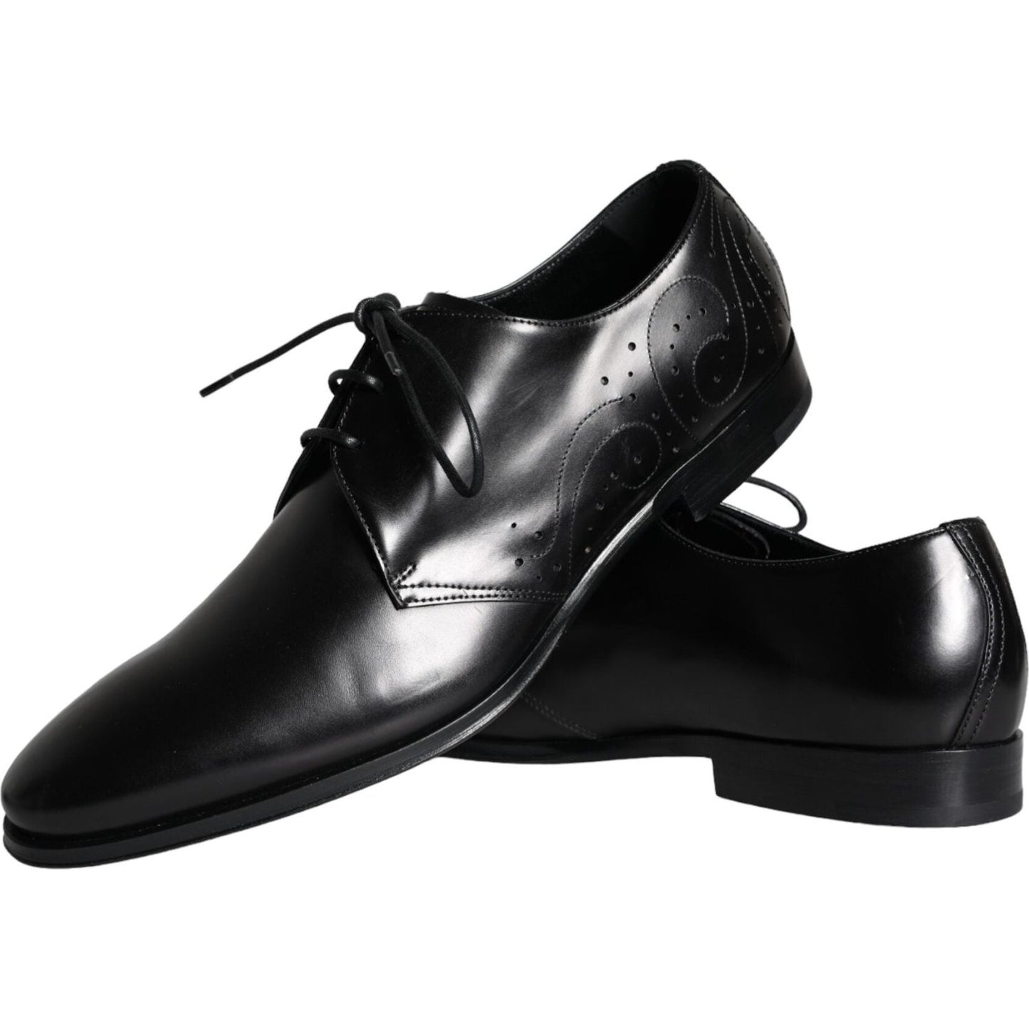 Dolce & Gabbana Black Calfskin Leather Derby Men Dress Shoes