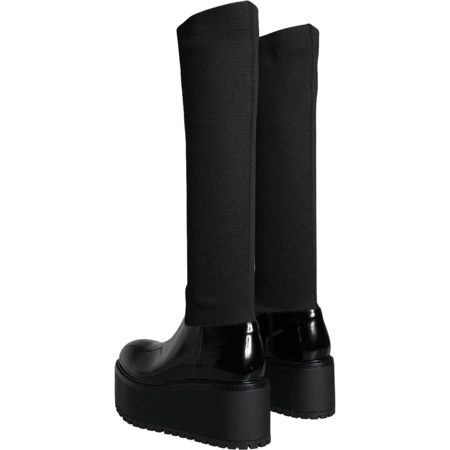 Dolce & Gabbana Black Leather Jersey Knee High Boots Shoes LA11270-39