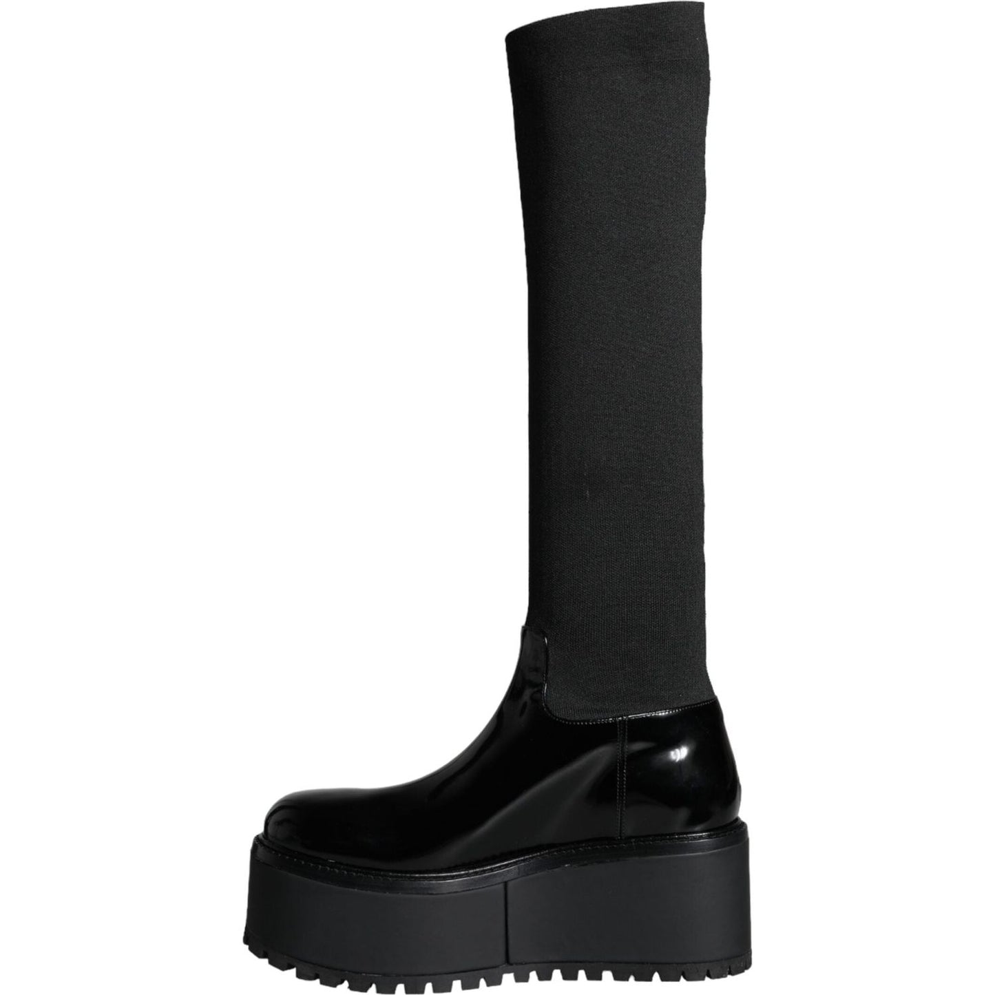 Dolce & Gabbana Black Leather Jersey Knee High Boots Shoes LA11270-39