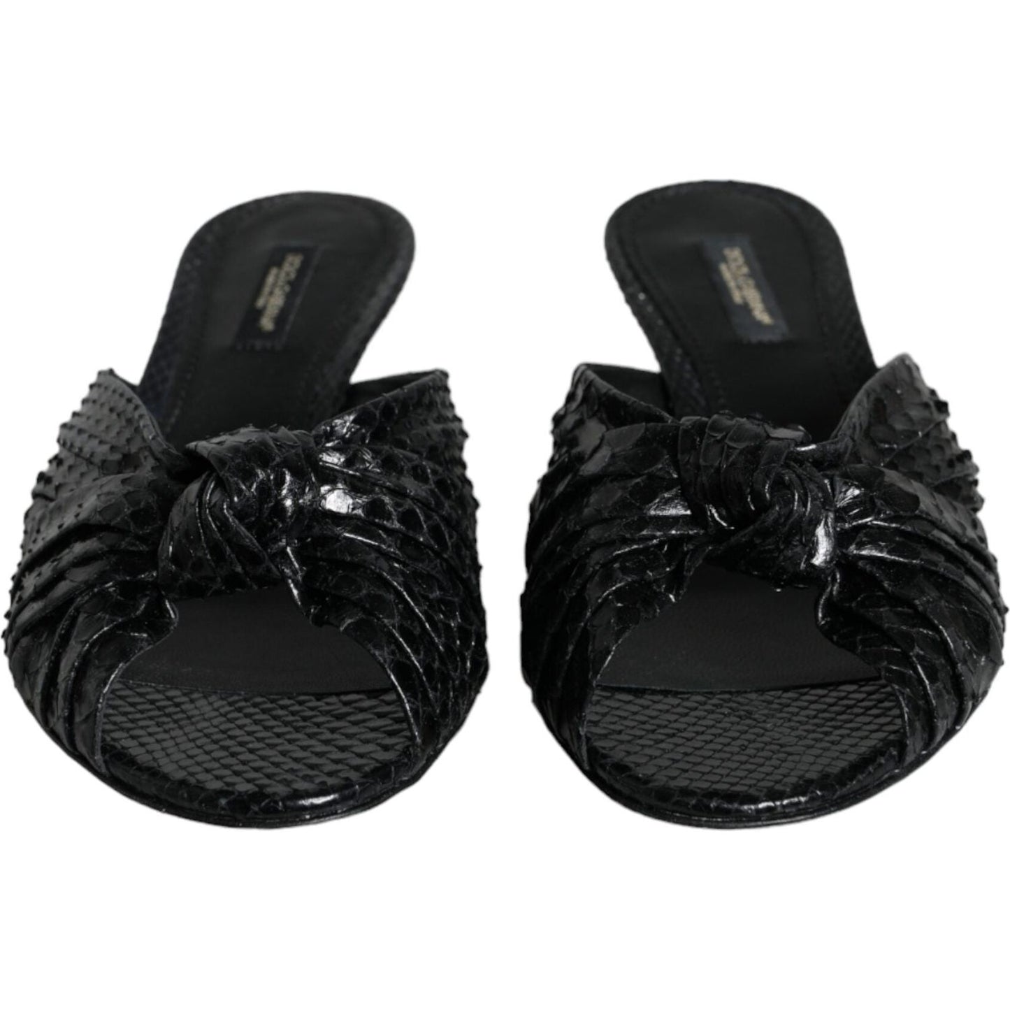 Dolce & Gabbana Black Leather Heels Slides Sandals Shoes LA11331-37