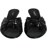 Dolce & Gabbana Black Leather Heels Slides Sandals Shoes LA11331-37