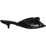 Dolce & Gabbana Black Leather Heels Slides Sandals Shoes LA11331-37