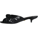 Dolce & Gabbana Black Leather Heels Slides Sandals Shoes LA11331-37