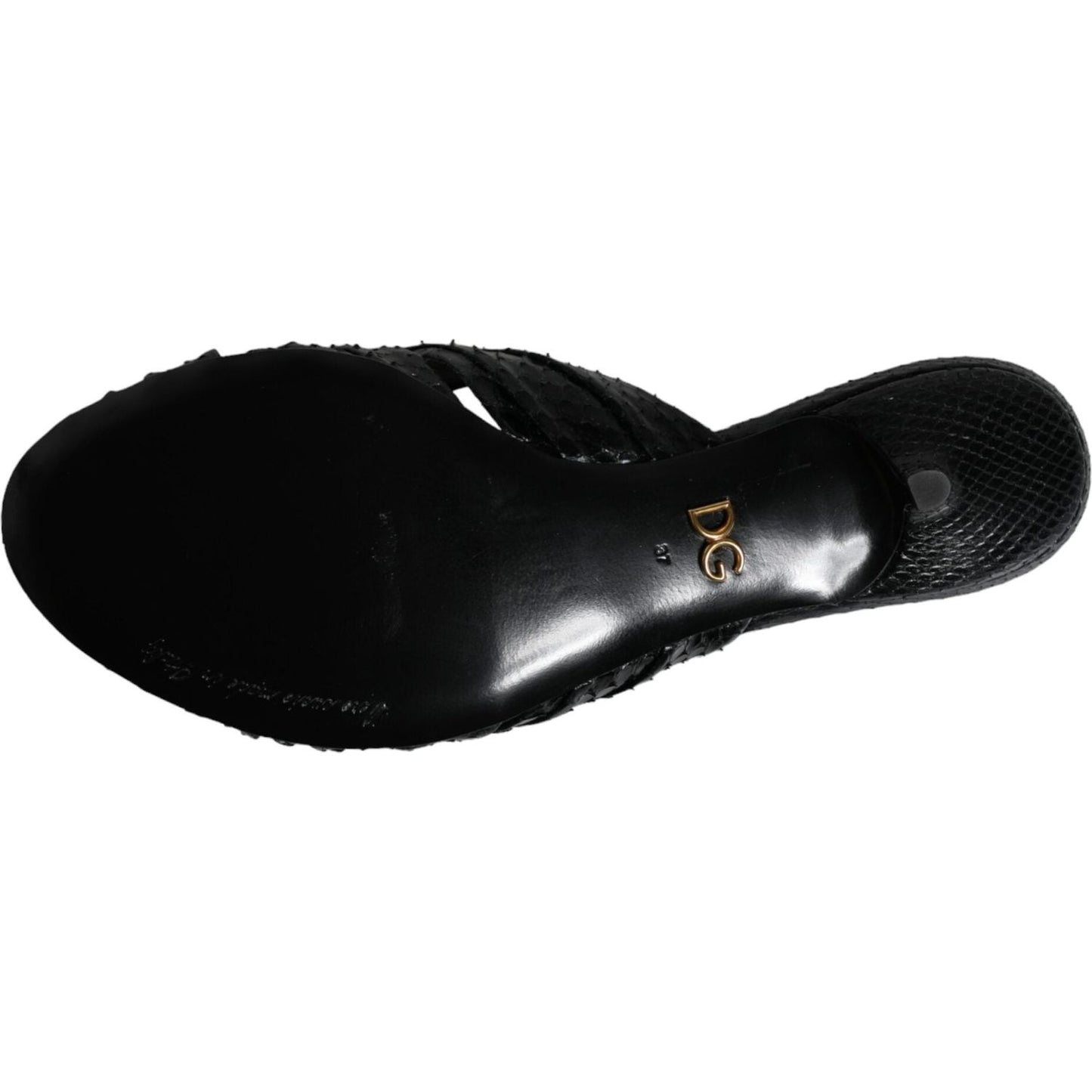 Dolce & Gabbana Black Leather Heels Slides Sandals Shoes LA11331-37