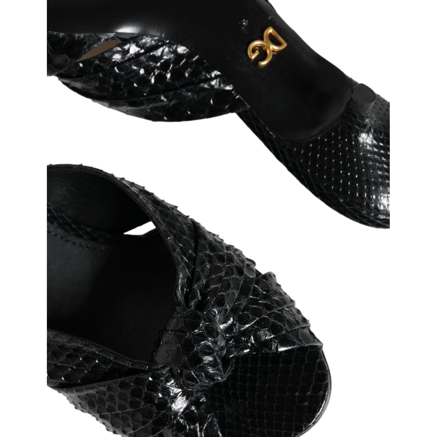 Dolce & Gabbana Black Leather Heels Slides Sandals Shoes LA11331-37