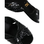Dolce & Gabbana Black Leather Heels Slides Sandals Shoes LA11331-37