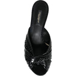 Dolce & Gabbana Black Leather Heels Slides Sandals Shoes LA11331-37