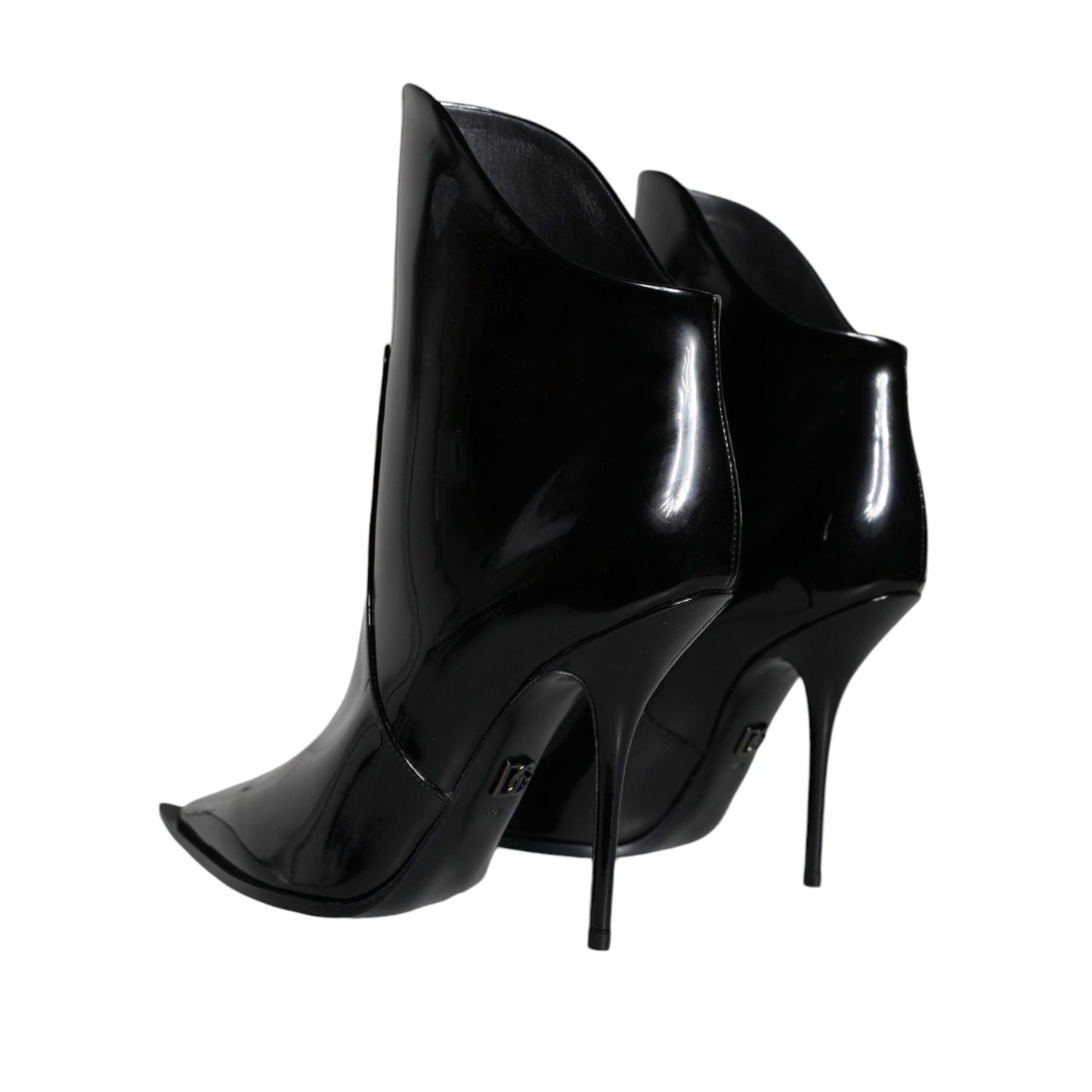 Dolce & Gabbana Black Patent Leather Pointed Ankle Boots Shoes LA11372-35