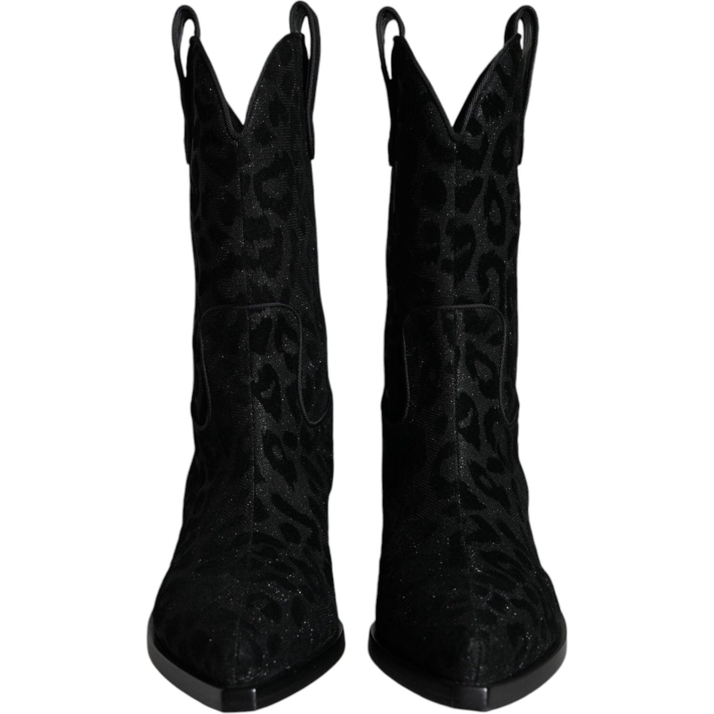 Dolce & Gabbana Black Gray Leopard Cowboy Boots Shoes LA11525-35