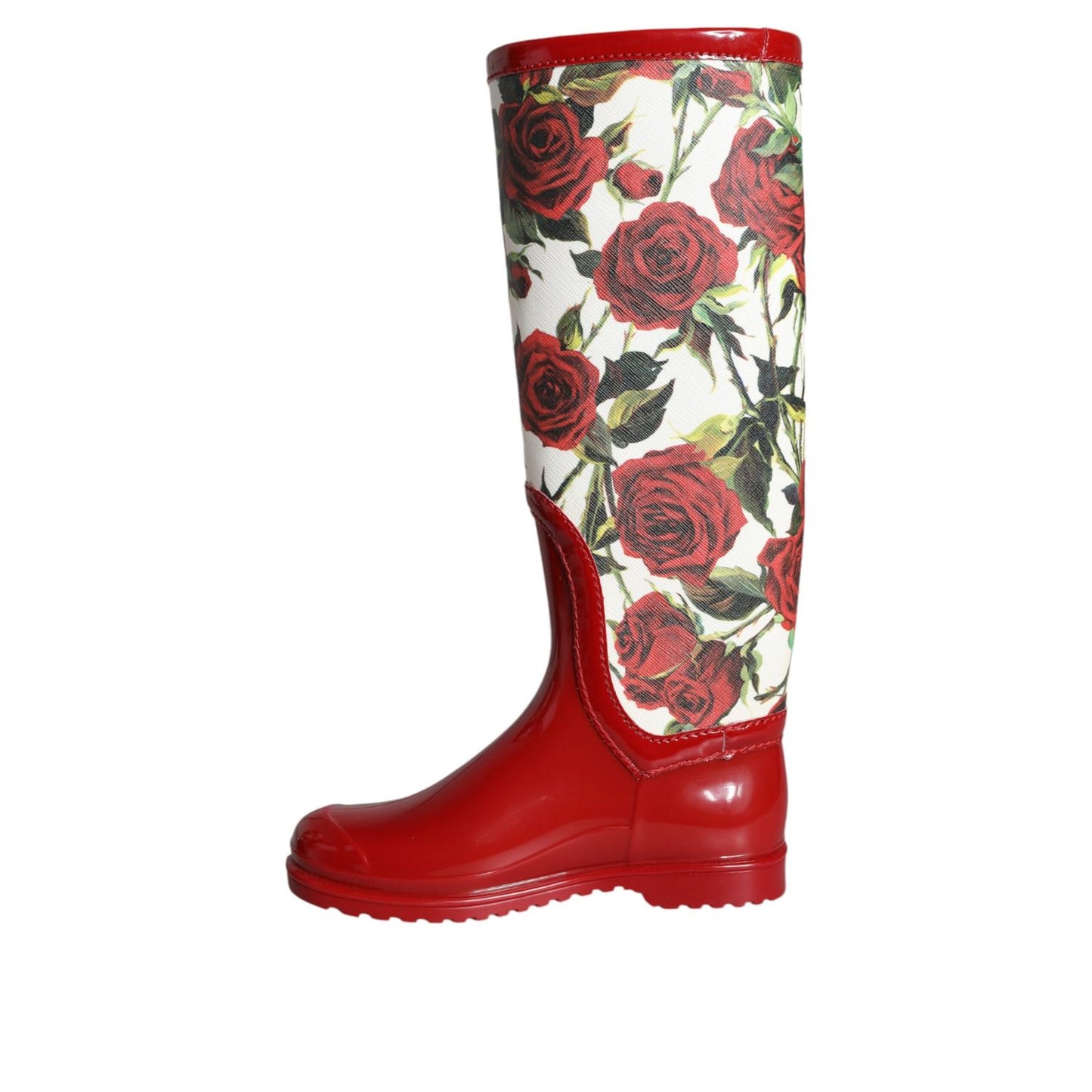 حذاء Dolce & Gabbana مطاطي أحمر مزهر يصل إلى الركبة