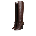 Dolce & Gabbana Brown Leather Gold Tone Logo High Boots Shoes
