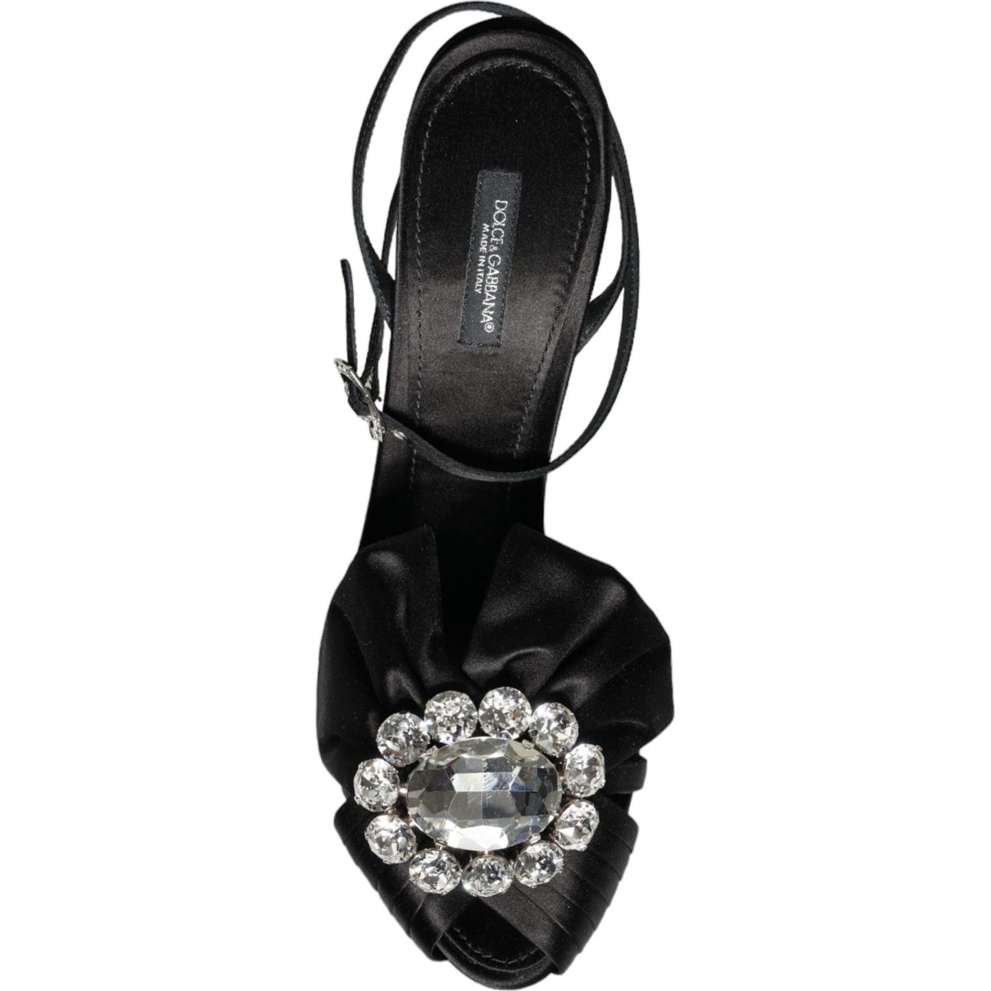 Dolce & Gabbana Black Crystal Ankle Strap Sandals Shoes LA11595-40.5