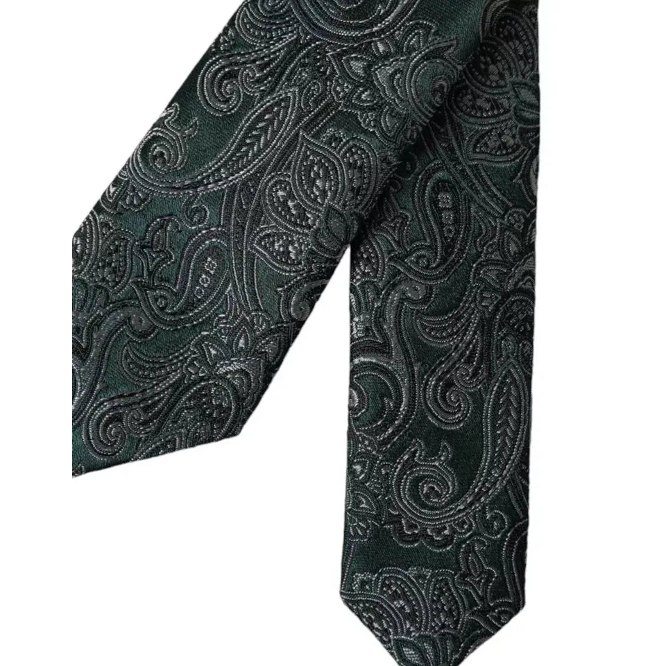 Dolce & Gabbana Green Floral Pattern 100% Silk Adjustable Men Tie KRA3342