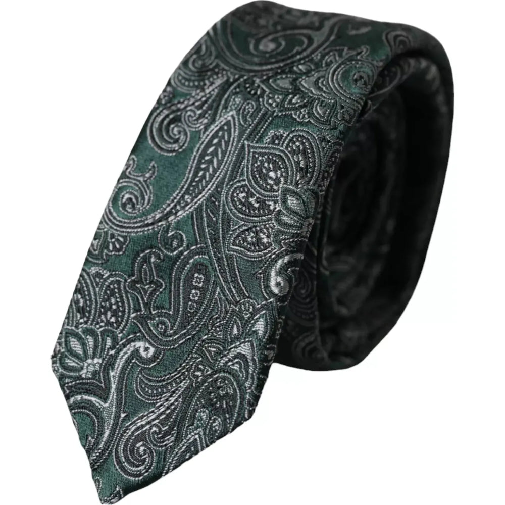 Dolce & Gabbana Green Floral Pattern 100% Silk Adjustable Men Tie KRA3342