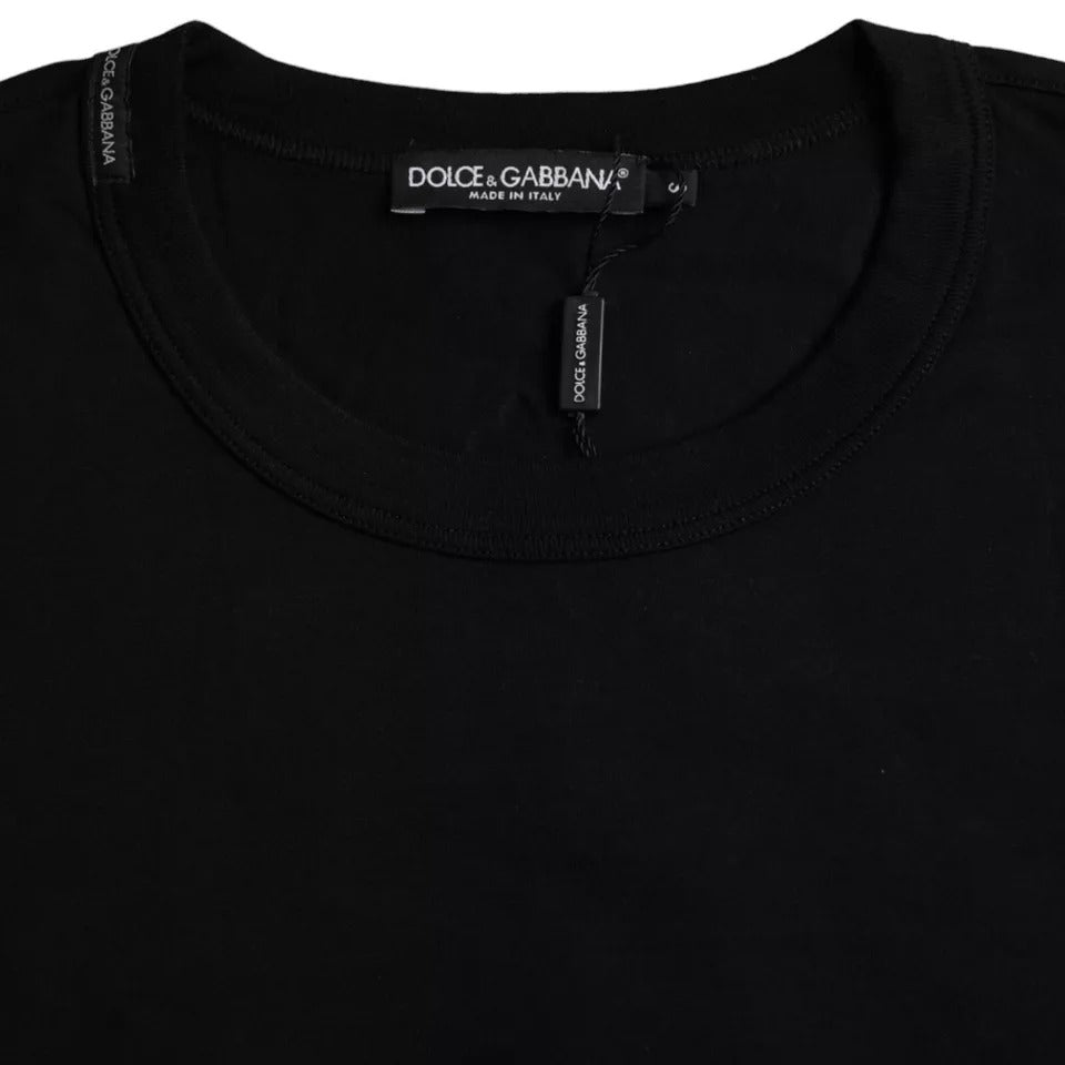 تي شيرت Dolce & Gabbana من القطن المنقوش بشعار أسود ورقبة دائرية