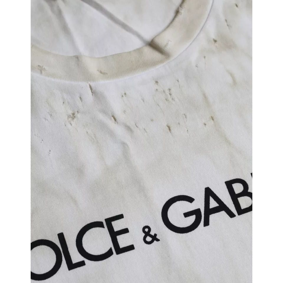 تي شيرت Dolce & Gabbana Off White Logo من القطن برقبة دائرية