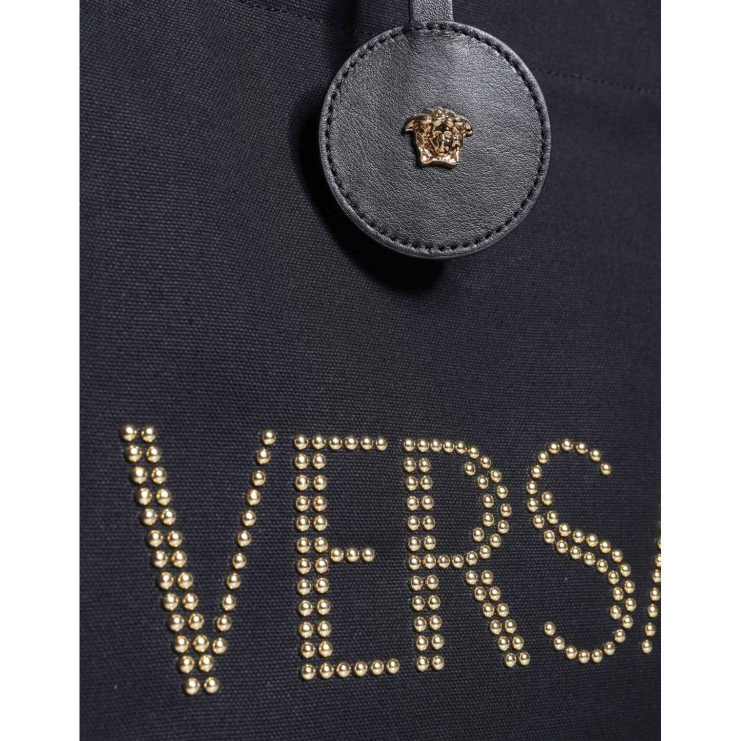 Versace Black Top Handle Canvas Leather Logo Crossbody Tote Bag