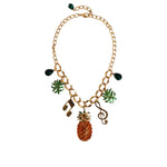 Dolce & Gabbana Gold Tone Brass Chain Pineapple Crystal Musical Necklace SMY10369