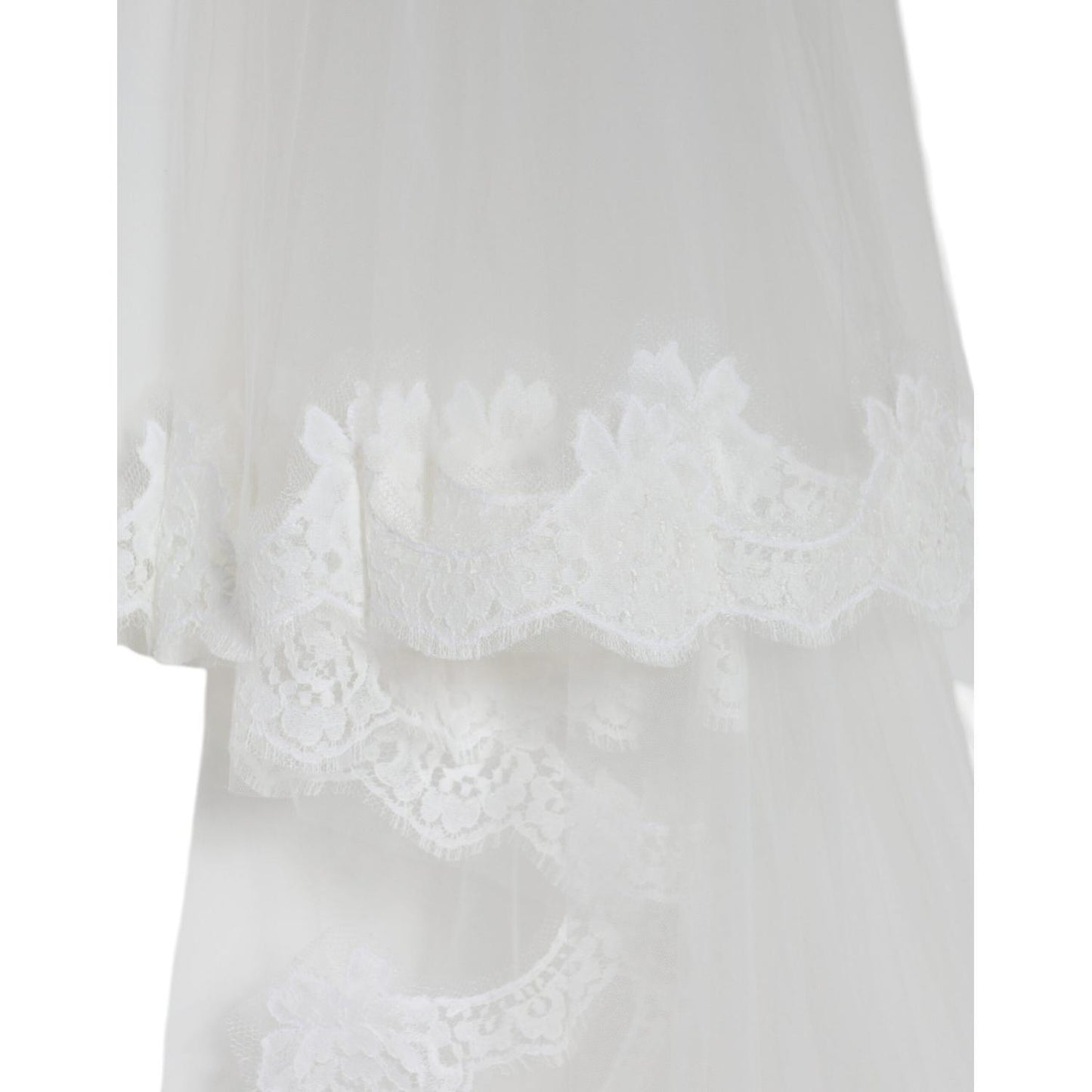 Dolce & Gabbana White Floral Lace Nylon Floor Length Wedding Veil MS7127
