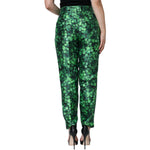 Dolce & Gabbana Green Clover Silk Satin High Waist Tapered Pants PAN74671-44