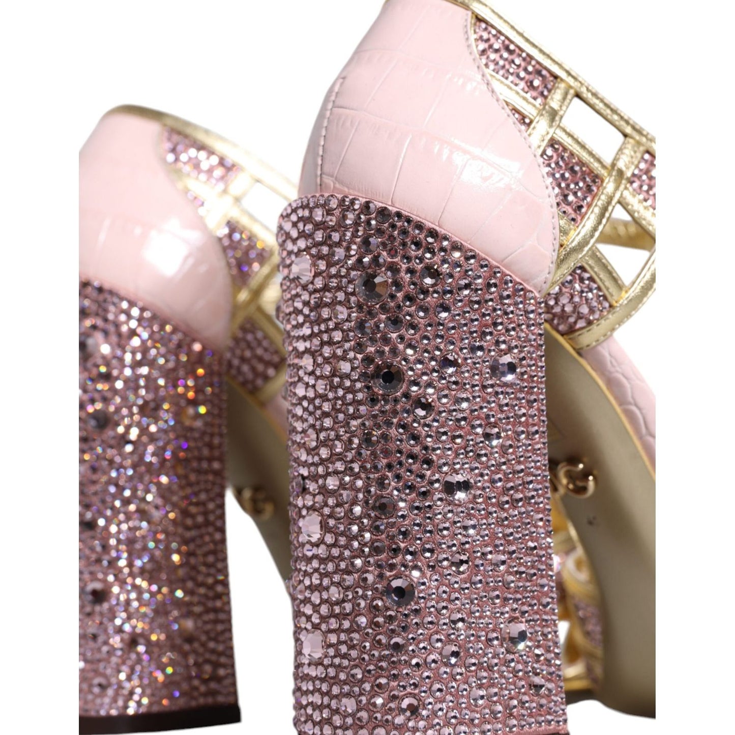 Dolce & Gabbana Pink Strass Crystals T-strap Sandals Shoes LA11668-41
