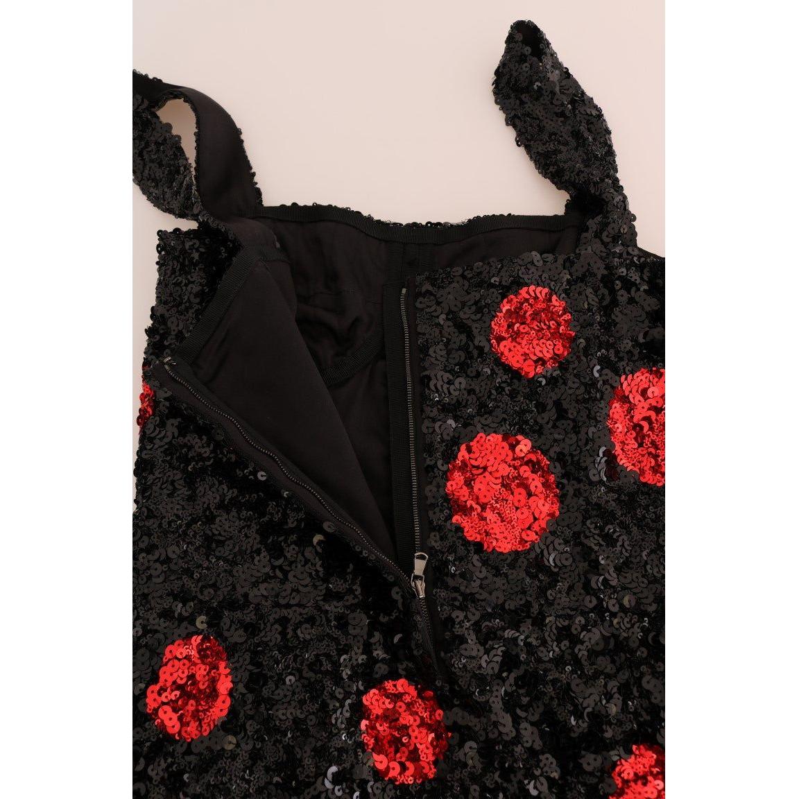 Dolce & Gabbana Black Red Polka Sequined Shift Dress DR1223-1