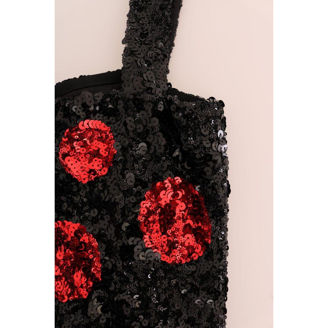 Dolce & Gabbana Black Red Polka Sequined Shift Dress DR1223-1