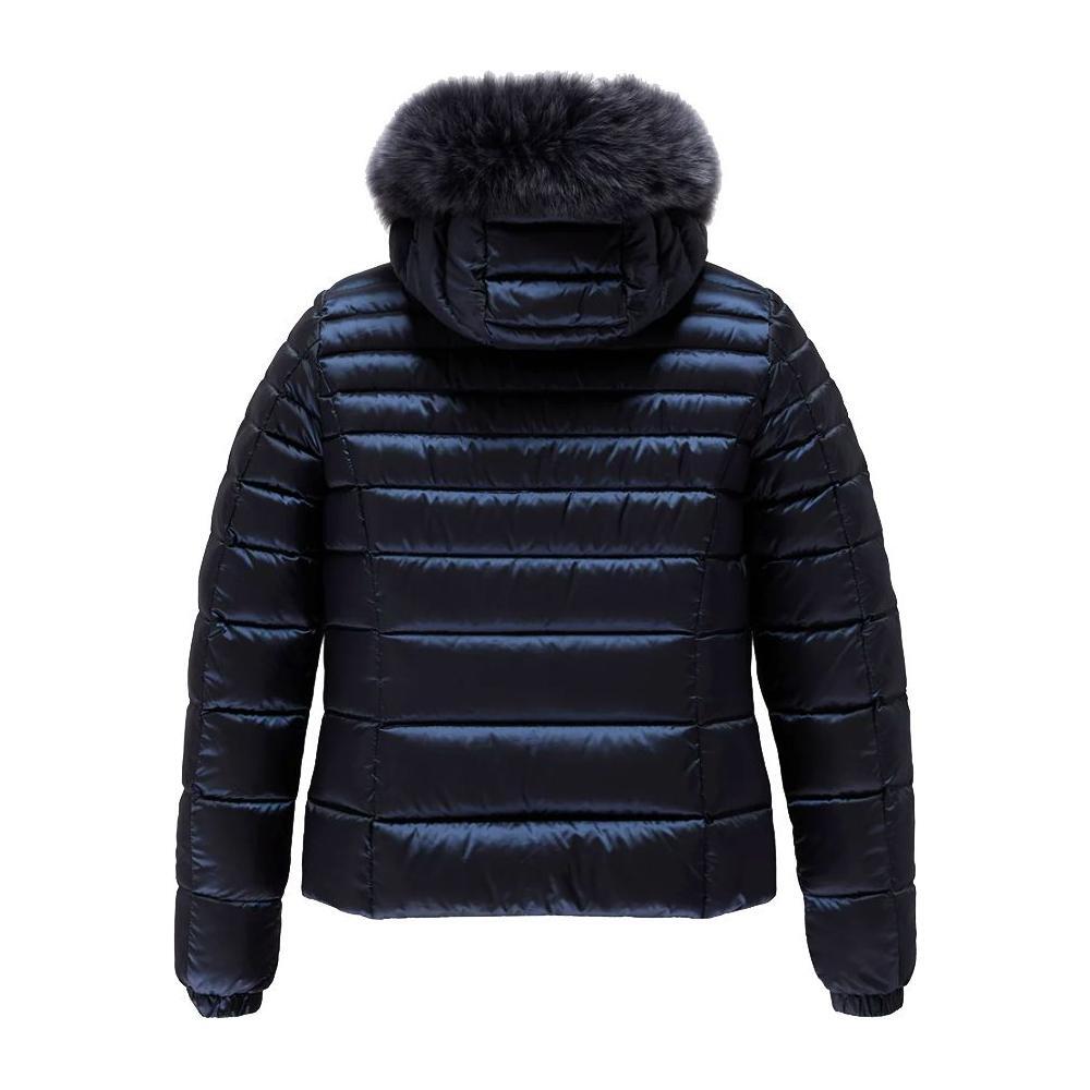 Refrigiwear Blue Nylon Women Jacket with Feather Padding and Fur Hood