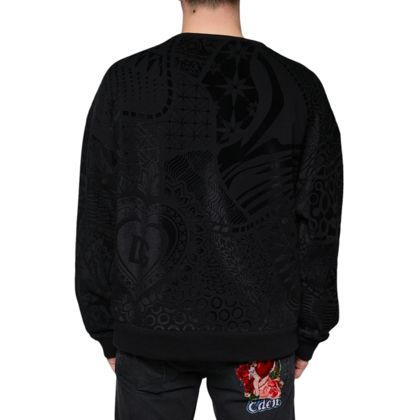Dolce & Gabbana Black Printed Crew Neck Sweatshirt Sweater