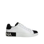 Dolce & Gabbana Black Leather Logo Portofino Sneaker Shoes