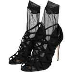 Dolce & Gabbana Black Tulle Stretch Heels Sandals Shoes LA7996-41