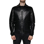 Dolce & Gabbana Black Calf Leather Quilted Full Zip Jacket