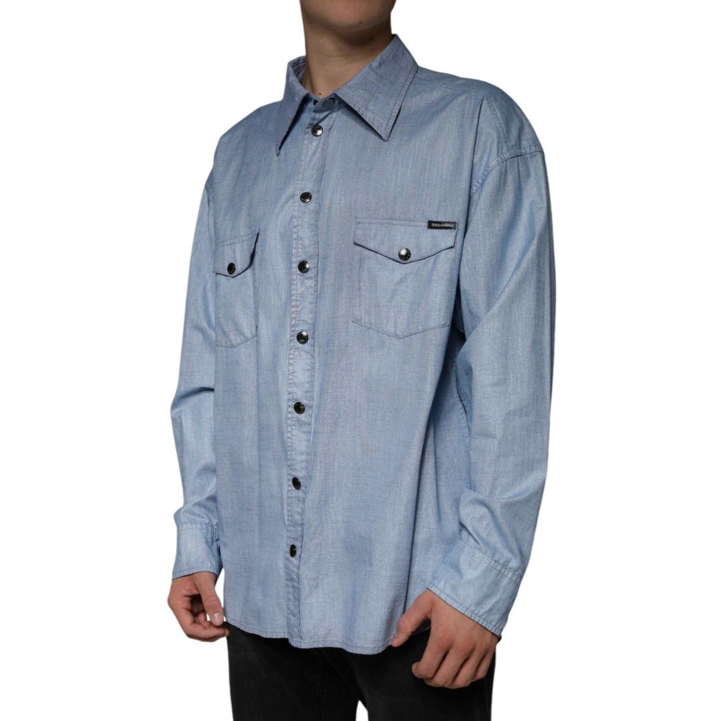 Dolce & Gabbana Light Blue Cotton Button Down Casual Shirt TSH7926-39