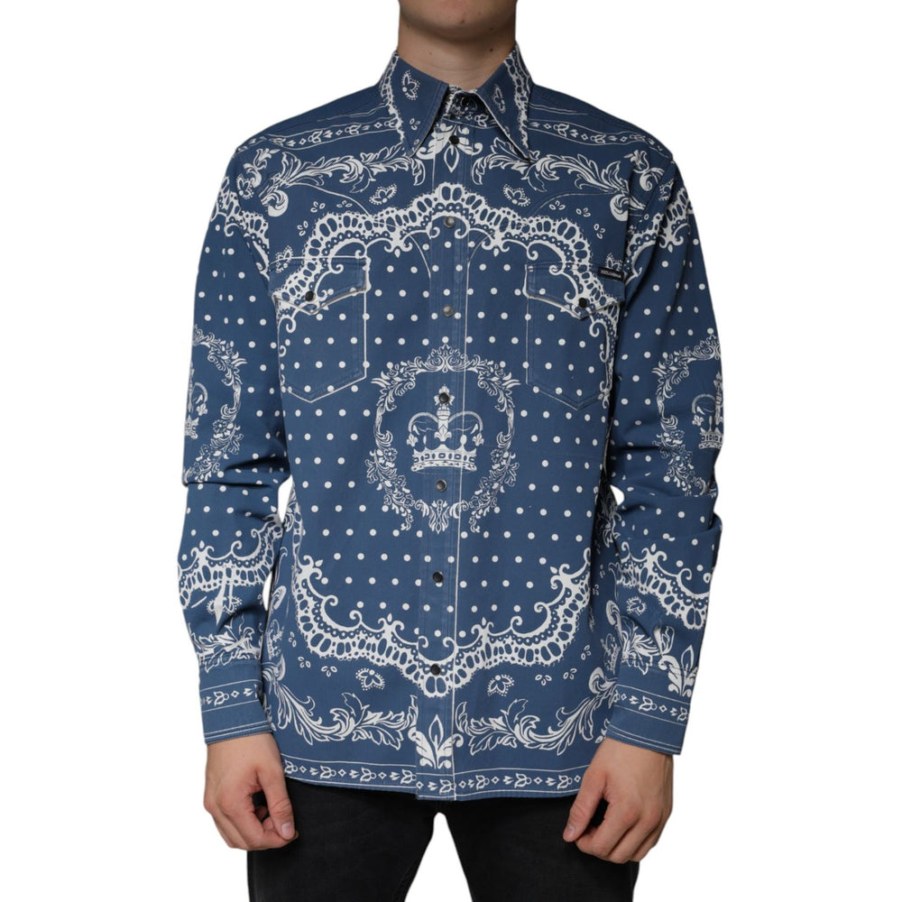 Dolce & Gabbana Blue White Bandana Print Cotton Casual Shirt