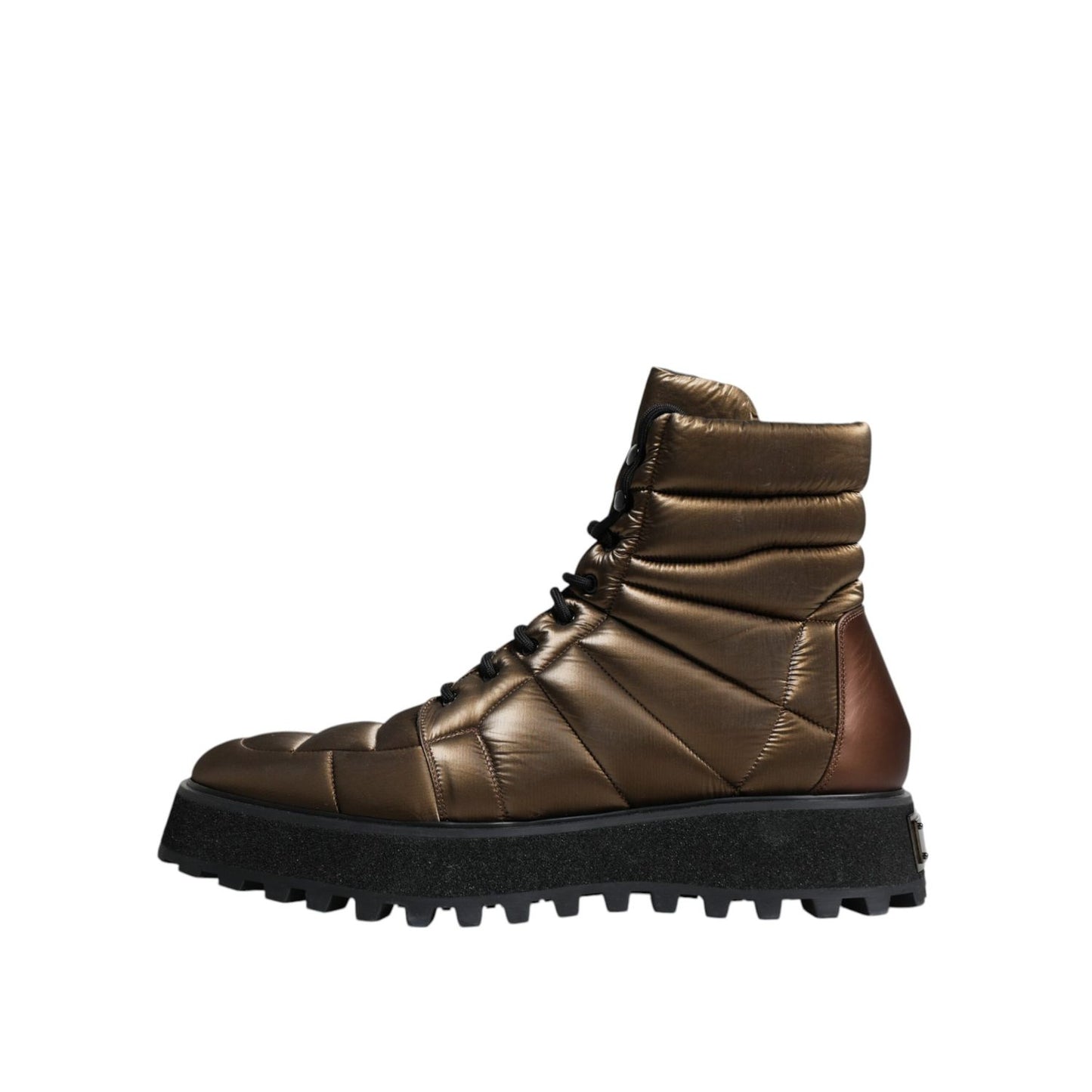 Dolce & Gabbana Bronze Padded Mid Calf Lace Up Boots Shoes