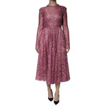 Dolce & Gabbana Fuchsia Floral Lace Long Sleeve Maxi Dress