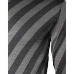 Dolce & Gabbana Gray Stripes Long Sleeve Round Neck Pullover Sweater